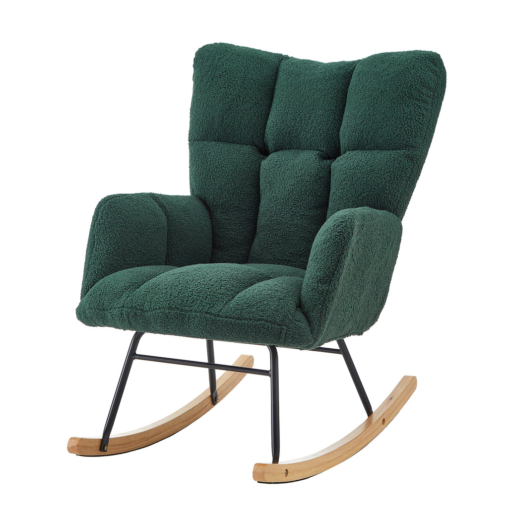 Glider Chair for Living Room Tufted Upholstered Teddy Fabric Rocking Chair with Metal Frame Accent Chair Green - Grand Goldman Shop