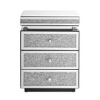Mirrored Nightstand with 3 Drawers, Silver Nightstand with Crystal Inlay, Mirror End Table, Modern Bedside Table, Glass Table for Bedroom, 13.8''W x 17.7' L x 23.6' H - Grand Goldman Shop