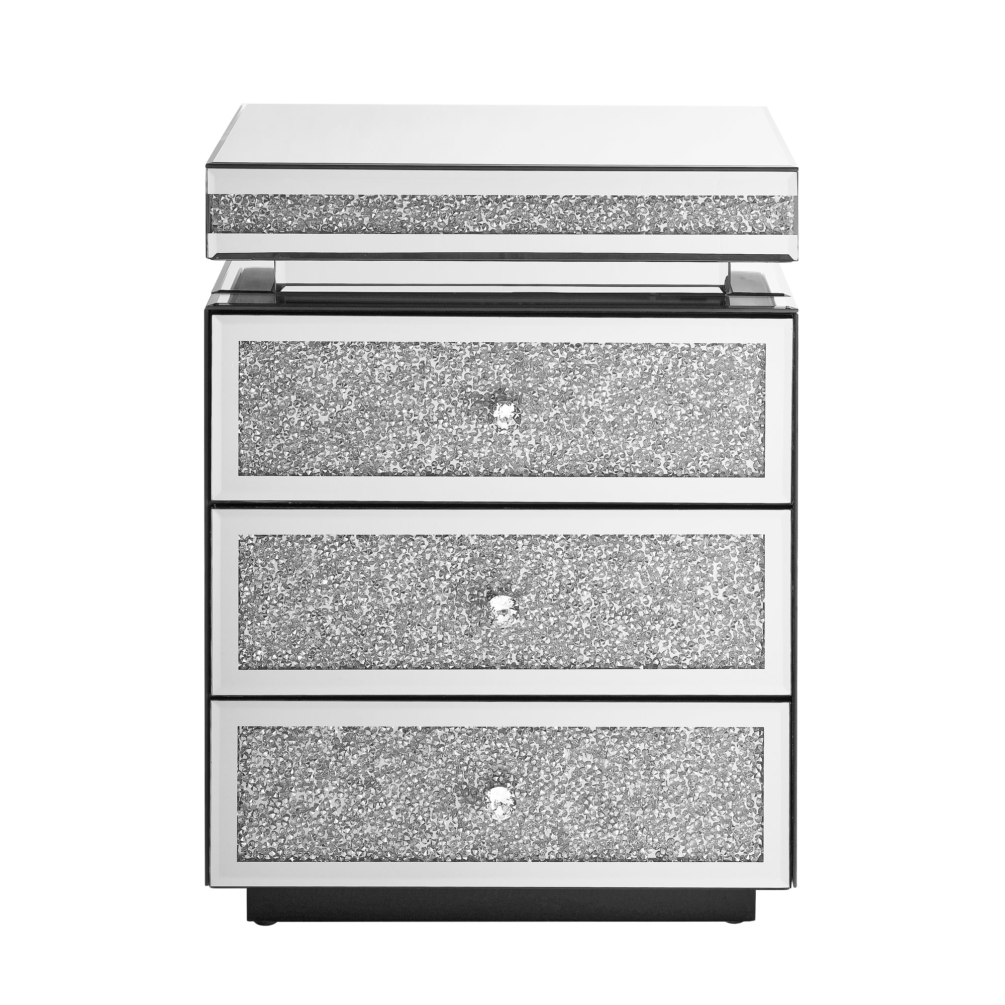 Mirrored Nightstand with 3 Drawers, Silver Nightstand with Crystal Inlay, Mirror End Table, Modern Bedside Table, Glass Table for Bedroom, 13.8''W x 17.7' L x 23.6' H - Grand Goldman Shop
