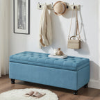 Upholstered tufted button storage bench ,Linen fabric entry bench with spindle wooden legs, Bed bench- Light Blue - Grand Goldman Shop