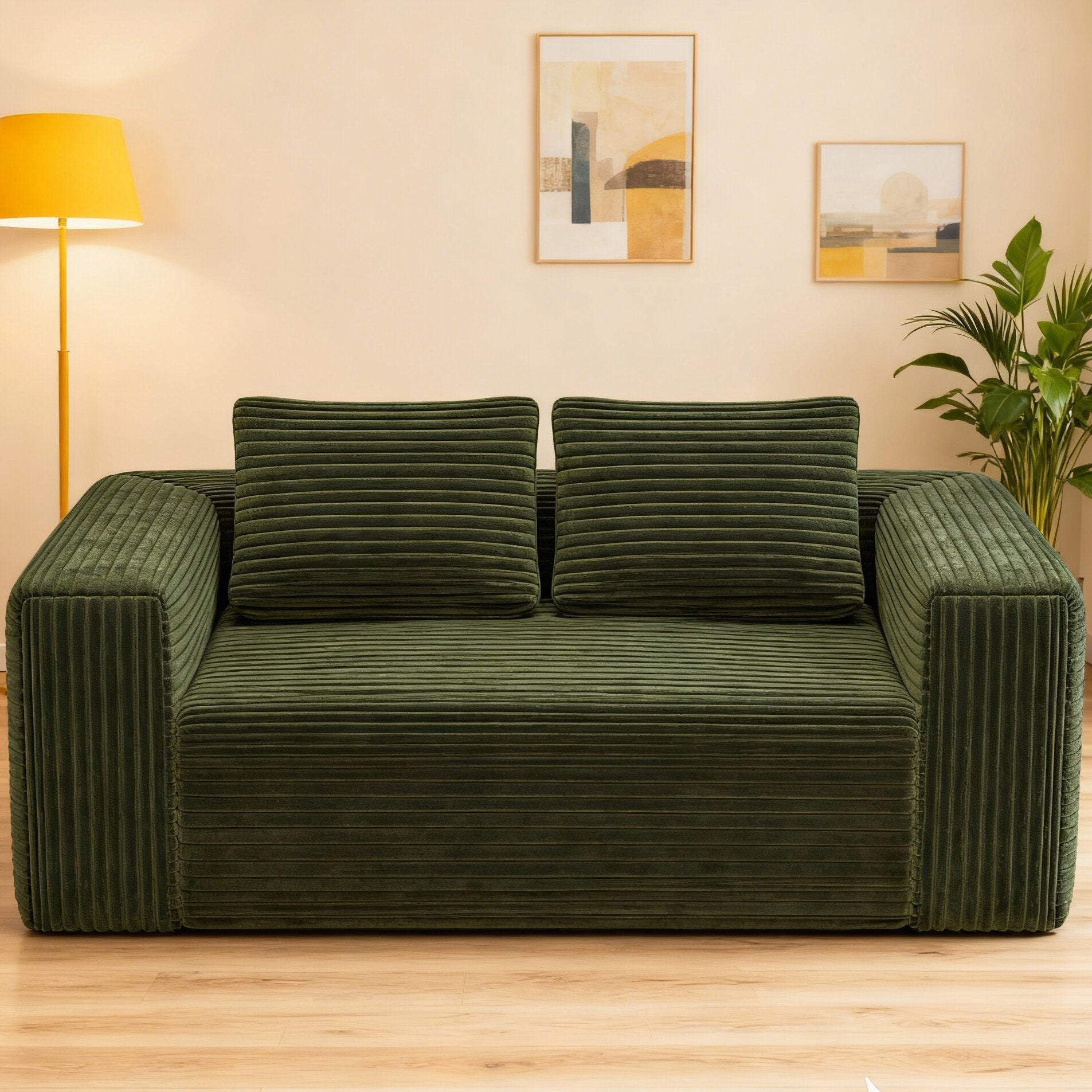 Sofa in a Box Memory Foam 2-Seater Corduroy Couch Memory Foam Couch No Installation & Easy to Transport,Floor Sofa Lounge for Living Room Bedroom Lounge Studio - Grand Goldman Shop