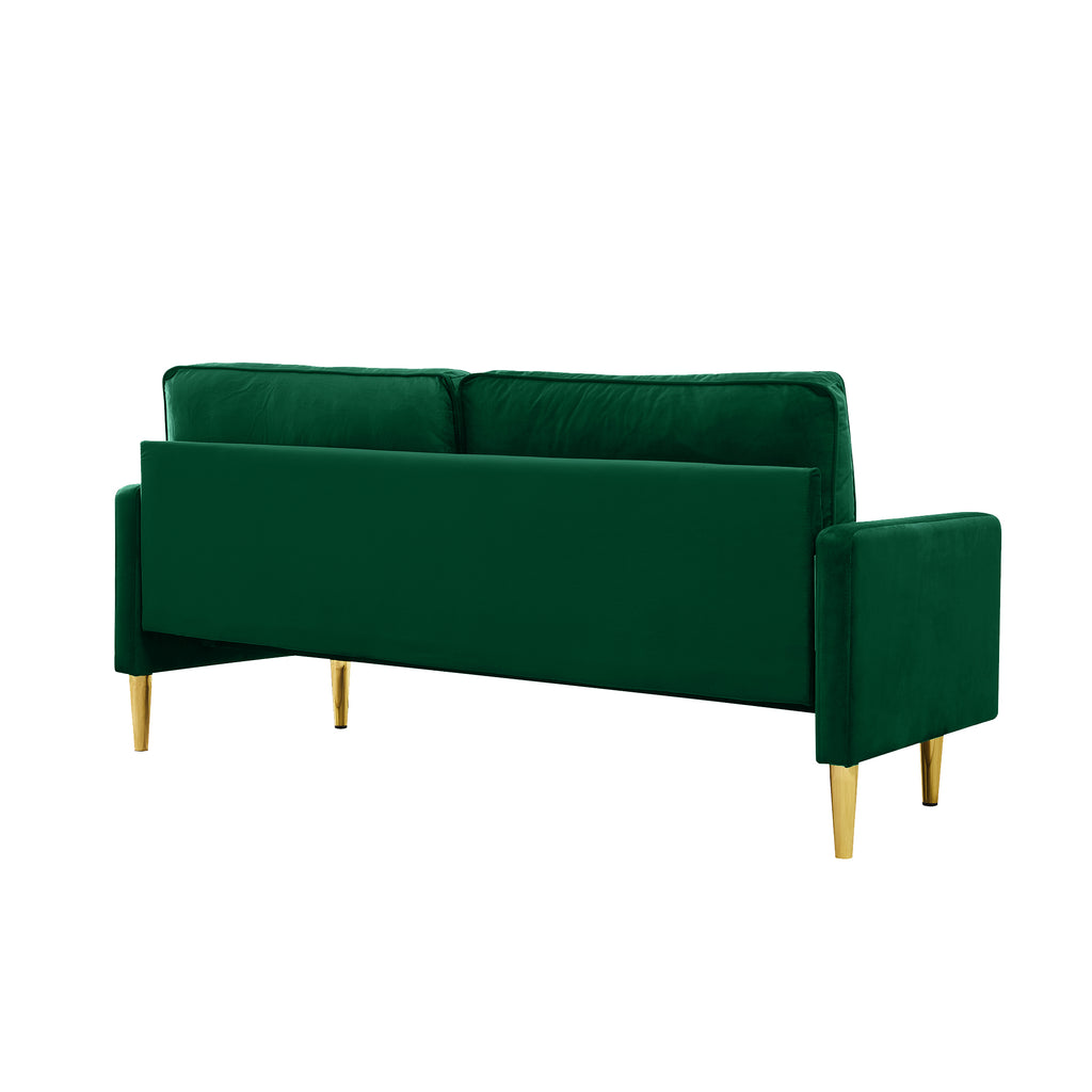 65-inch minimalist velvet sofa with metallic-coloured legs, complete with cushions, suitable for the living room or bedroom. - Grand Goldman Shop