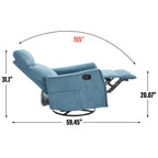 Heat Massage Manual Recliner Chair with Rocker and Swivel in Fabric for Living Room, Blue - Grand Goldman Shop