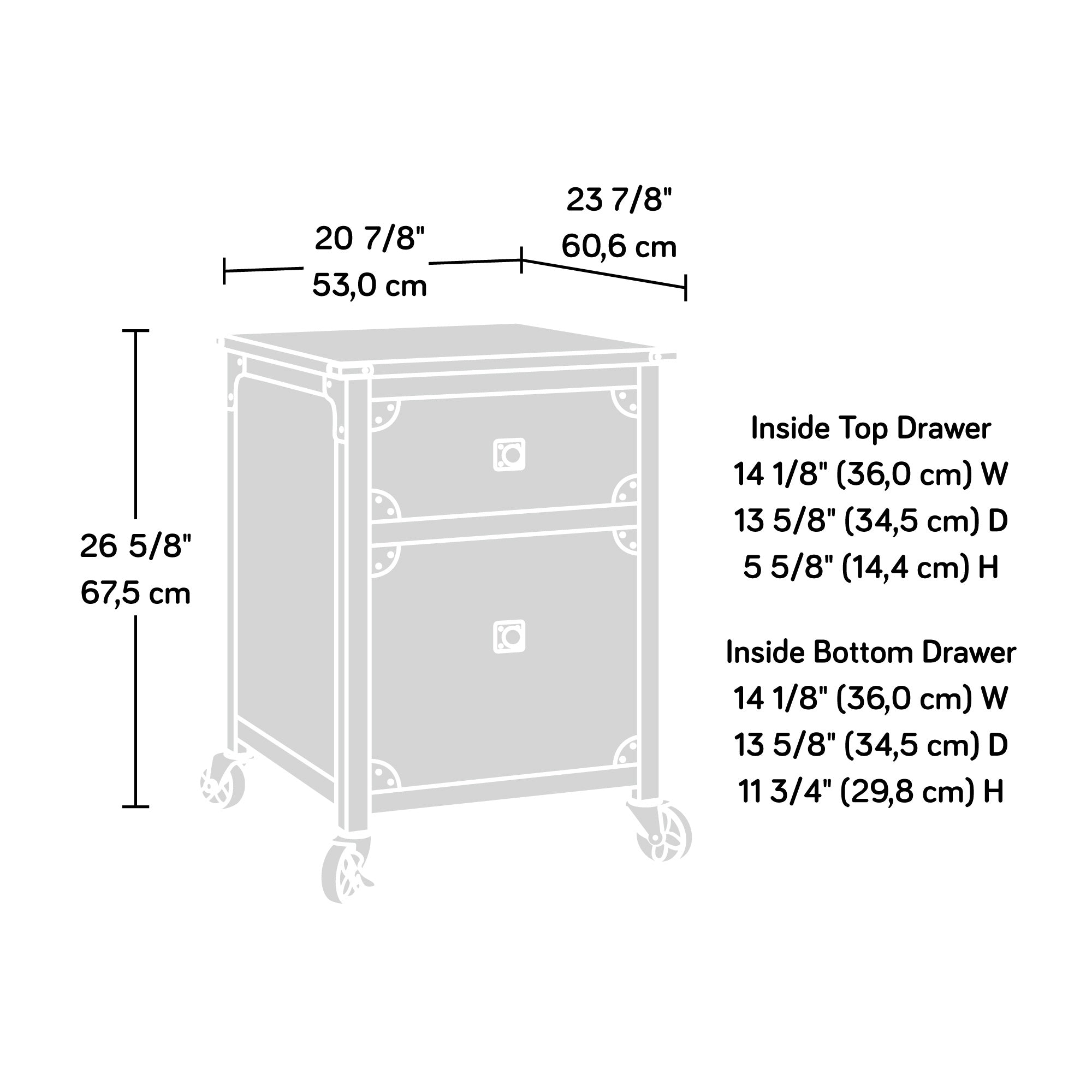 File Pedestal with Smooth-Glide Drawer, Beige and Natural finish - Grand Goldman
