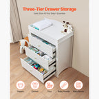 Changing Table Dresser Baby Diaper Change Station with 3 Drawers White | Premium Home Decor - Grand Goldman