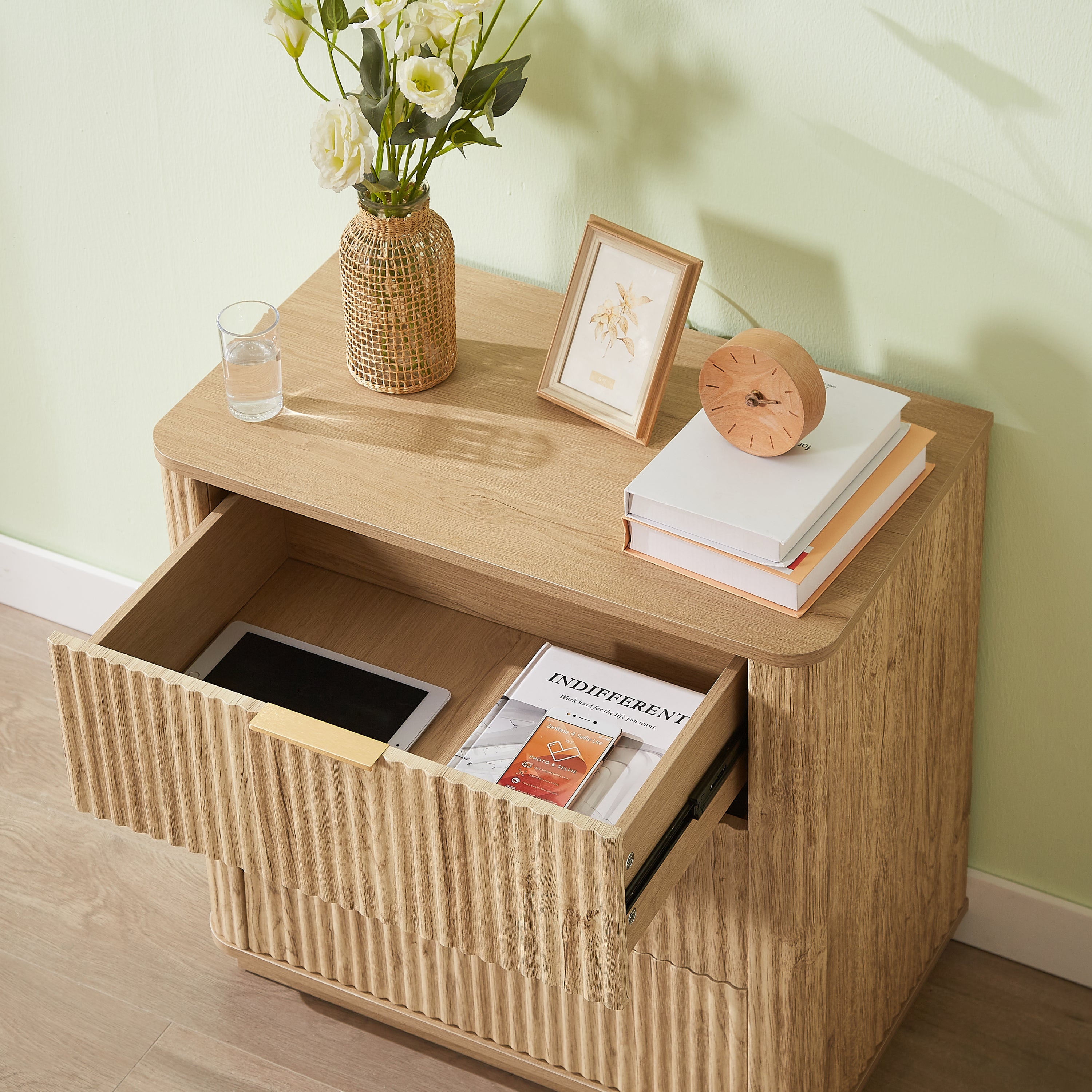 3 Drawers Drasser 2PCS, 27.6'' Wide Modern Chest of Drawers Curved wave Design,Nightstand,Wood Drawer Organizer for Bedroom, Living Room, Hallway, Oak,27.6''W x 15.8''D x 27.4''H. - Grand Goldman Shop