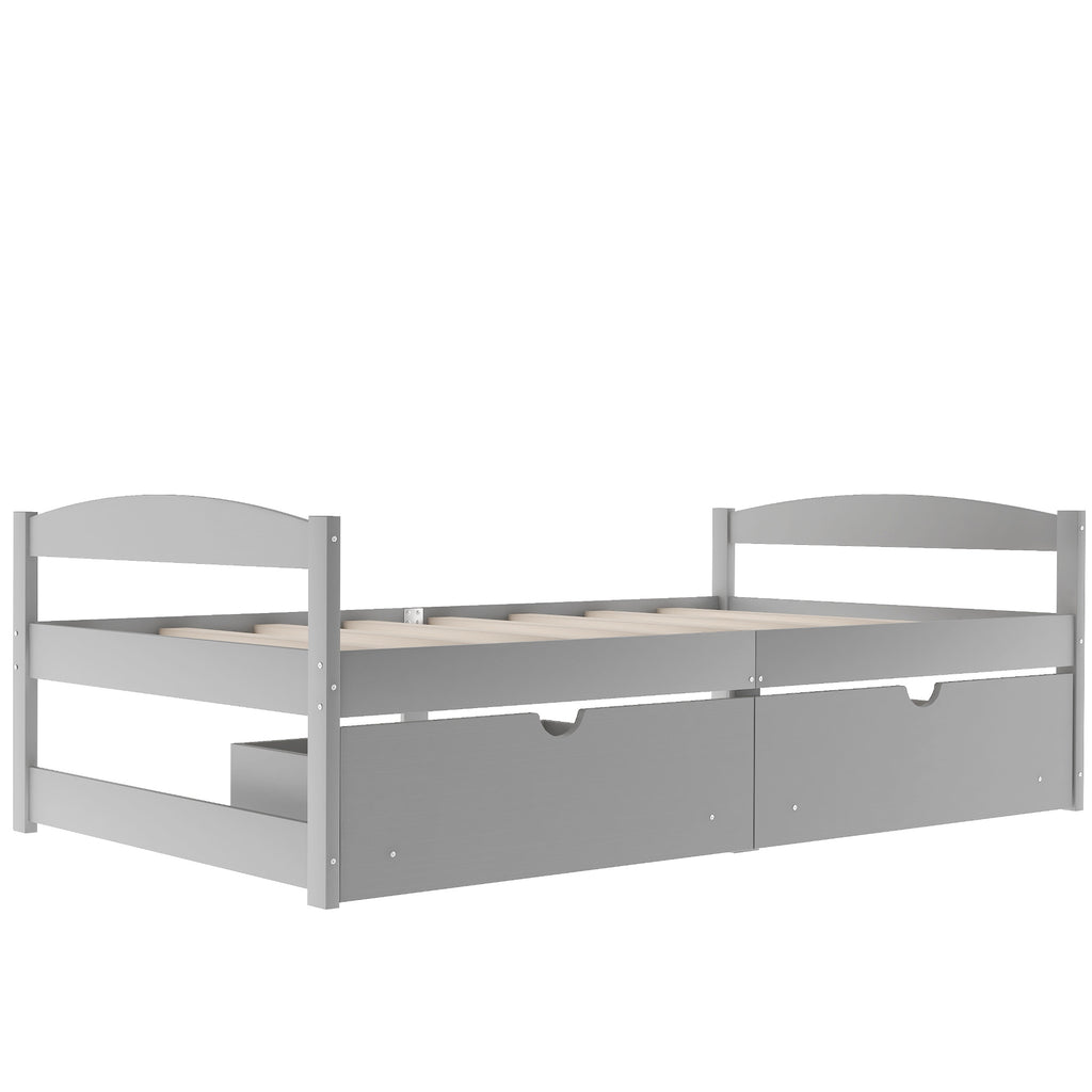 Gray Twin Size Platform Bed with Two Drawers, Pine Wood and MDF Construction - Grand Goldman Shop