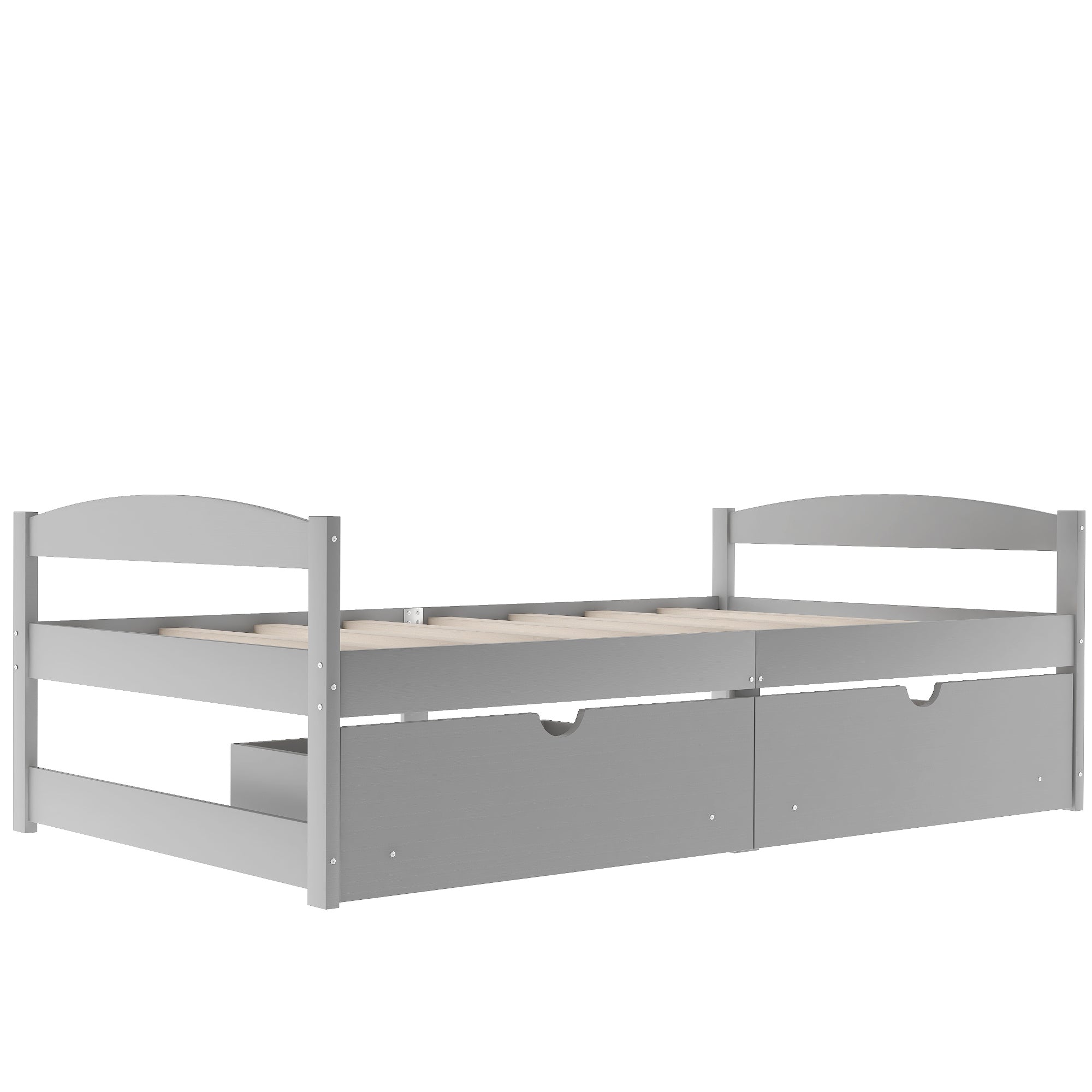 Gray Twin Size Platform Bed with Two Drawers, Pine Wood and MDF Construction - Grand Goldman Shop
