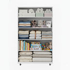 Modern White 5-Drawer Dresser with Wheels – Space-Saving Storage Cabinet with Deep Drawers, Wood Frame, Melamine Finish - Grand Goldman Shop