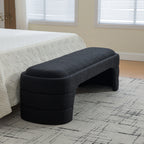 64.96'Wide Modern Upholstered Armless Upholstered Bedroom Benches End of Bed Bench for Entryway, Chenille Ottoman Foot Stool for Living Room and Bedroom, Entryway, Black Boucle - Grand Goldman Shop