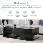 [VIDEO provided] ON-TREND Modern Coffee Table with Tempered Glass, Wooden Cocktail Table with High-gloss UV Surface, Modernist 2-Tier Rectangle Center Table for Living Room, Black - Grand Goldman Shop