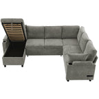 Versatile Light Grey Chenille Sectional Sofa Bed with Storage, Cup Holders & Charging Ports, 109.9' - Grand Goldman Shop