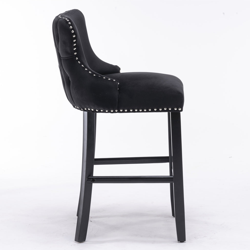 A&A Furniture,Contemporary Velvet Upholstered Wing-Back Barstools with Button Tufted Decoration and Wooden Legs, and Chrome Nailhead Trim, Leisure Style Bar Chairs,Bar stools,Set of 2 (Black),SW1824BK - Grand Goldman Shop
