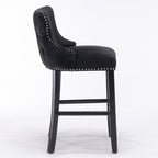 A&A Furniture,Contemporary Velvet Upholstered Wing-Back Barstools with Button Tufted Decoration and Wooden Legs, and Chrome Nailhead Trim, Leisure Style Bar Chairs,Bar stools,Set of 2 (Black),SW1824BK - Grand Goldman Shop