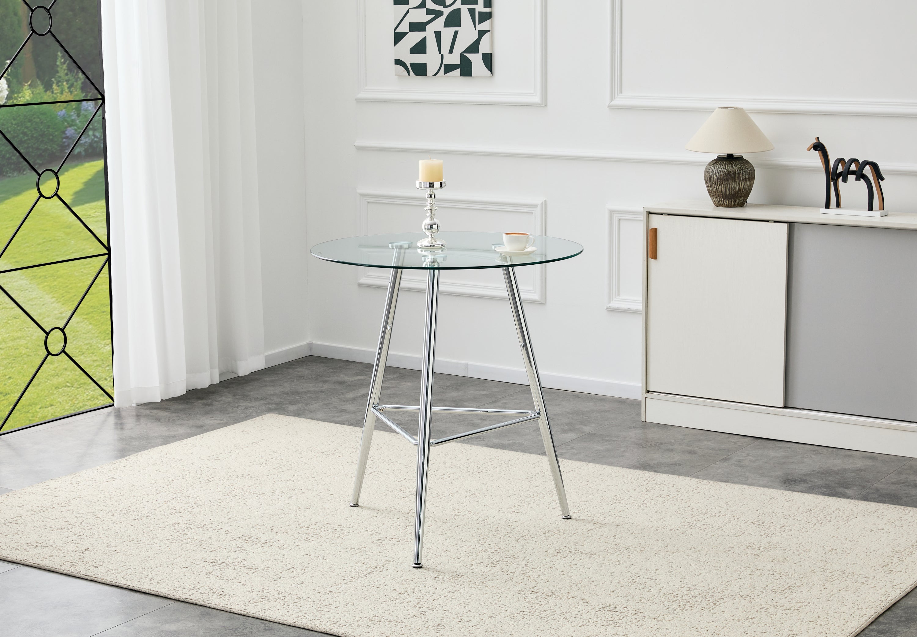 36 Inch Height Bar Table, 34 Inch Round Tempered Glass Top Pub Table with Chrome-Plated Silver Metal Legs, Modern Bistro Table for Kitchen Island/Bar/Cafe - Grand Goldman Shop