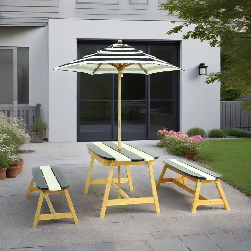 Naturally Playful Kids Picnic Table with Umbrella, Indoor/Outdoor Fun, Dark Blue Poplar Wood | Premium Home Decor - Grand Gol