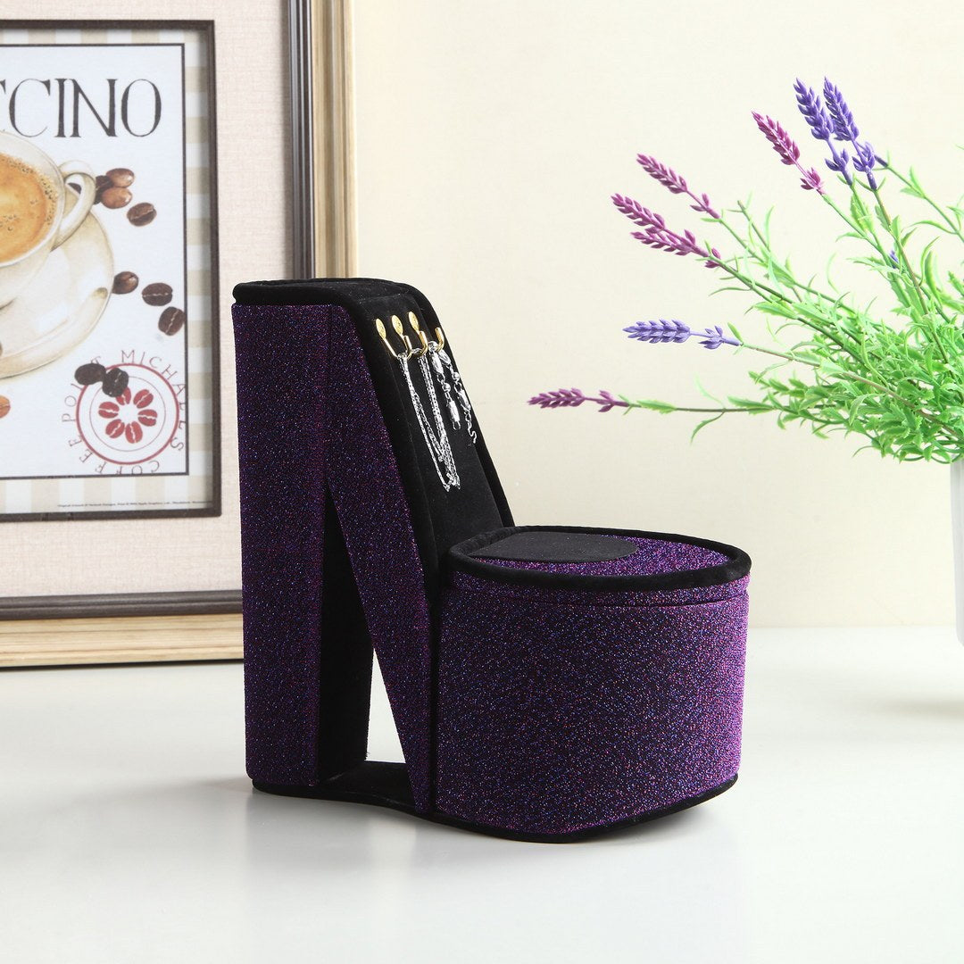 9' Tall Display Jewelry Box with Hooks, High Heel Shoe Design, Purple Velvet - Grand Goldman Shop