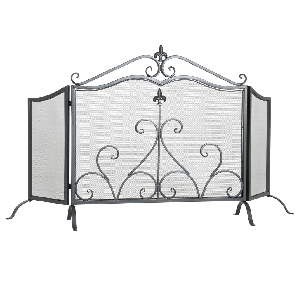 Onyx 3-Panel Iron Fireplace Screen 54' x 31.5', Black Finish - Grand Goldman Shop
