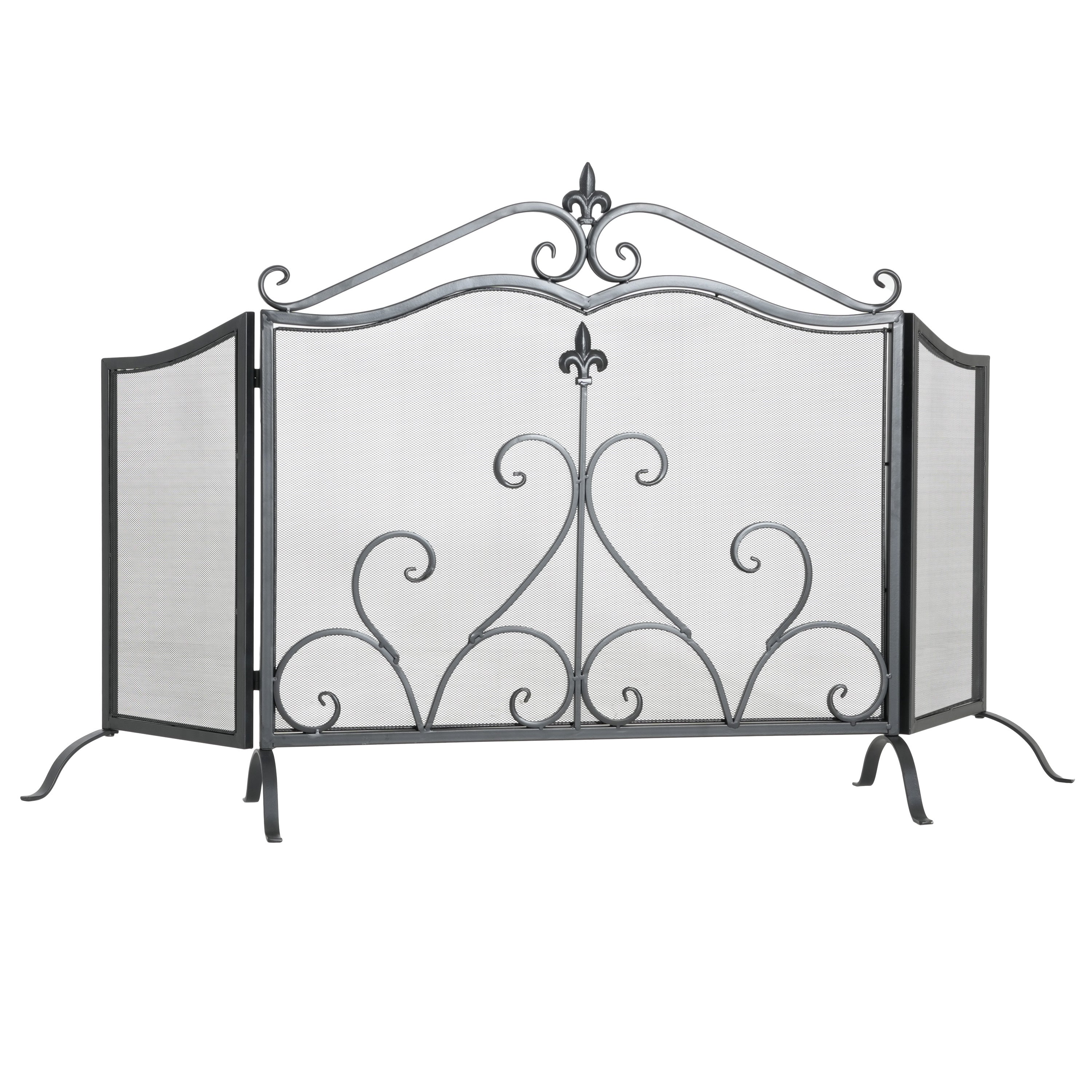 Onyx 3-Panel Iron Fireplace Screen 54' x 31.5', Black Finish - Grand Goldman Shop