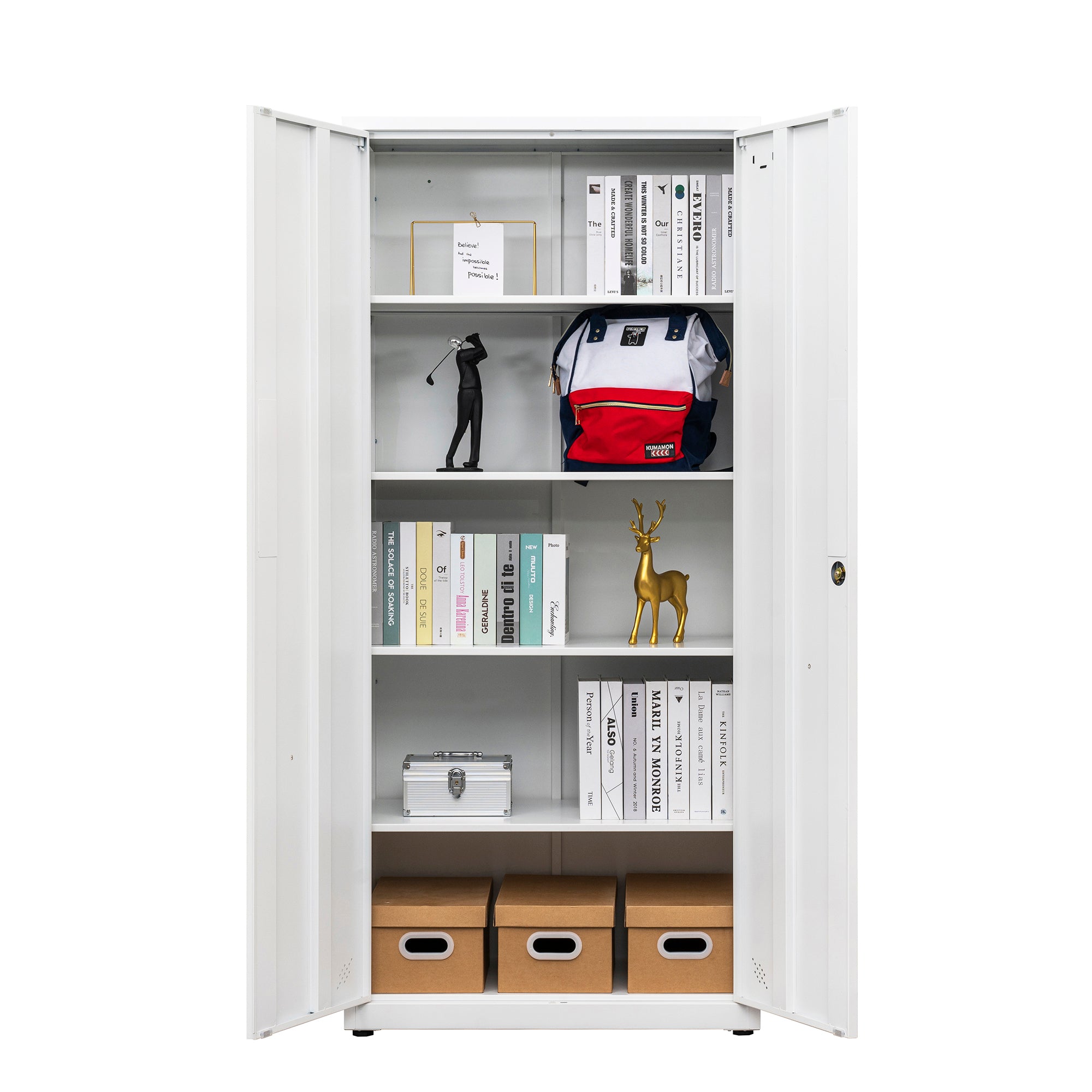 High Storage Cabinet with 2 Doors and 4 Partitions to Separate 5 Storage Spaces, Home/ Office Design | Premium Home Decor - G