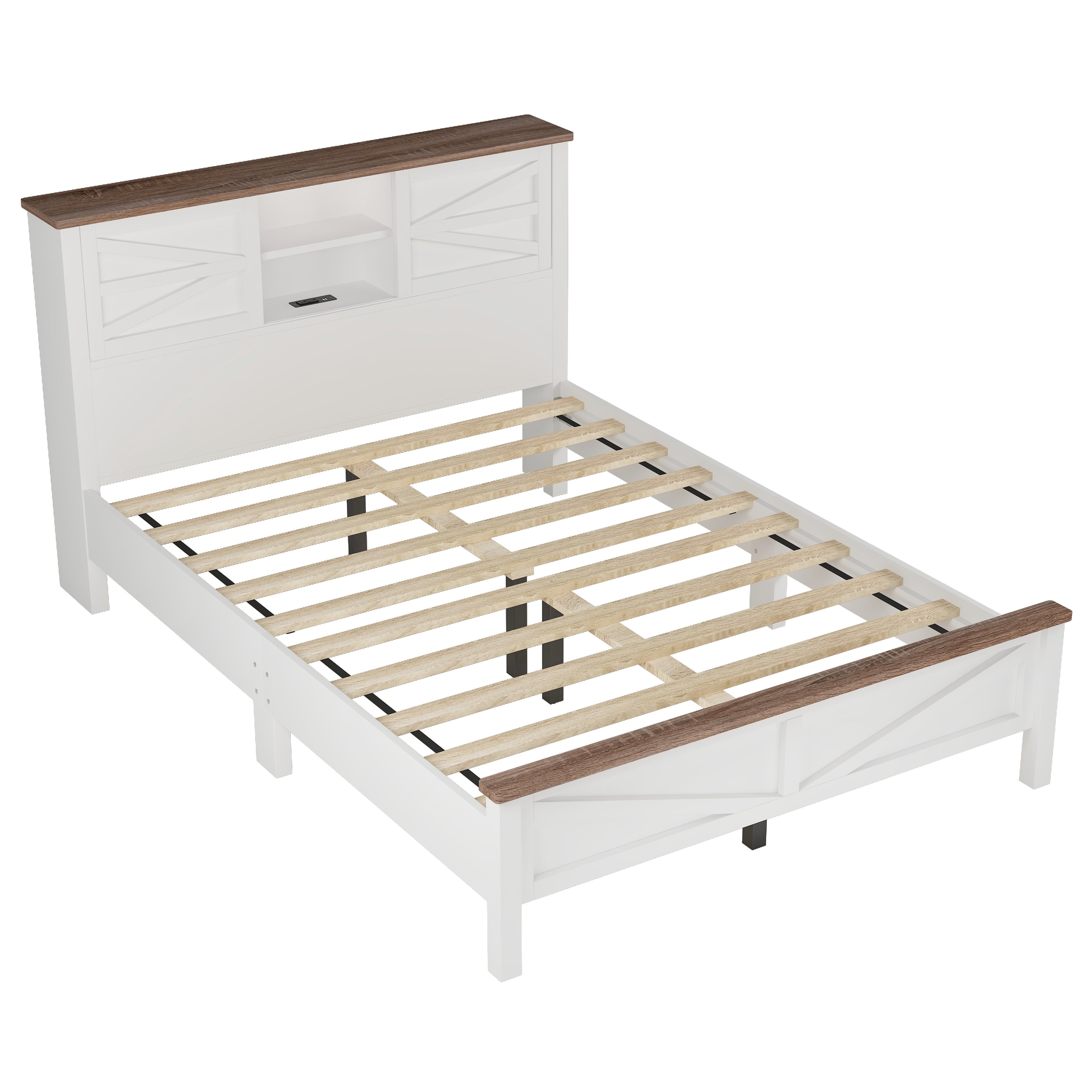 3-Pieces Bedroom Sets Queen Size  Farmhouse Platform Bed with Double Sliding Door Storage Headboard, Storage Nightstand and Dresser, White+Brown(Old SKU HL000092AAK) - Grand Goldman Shop