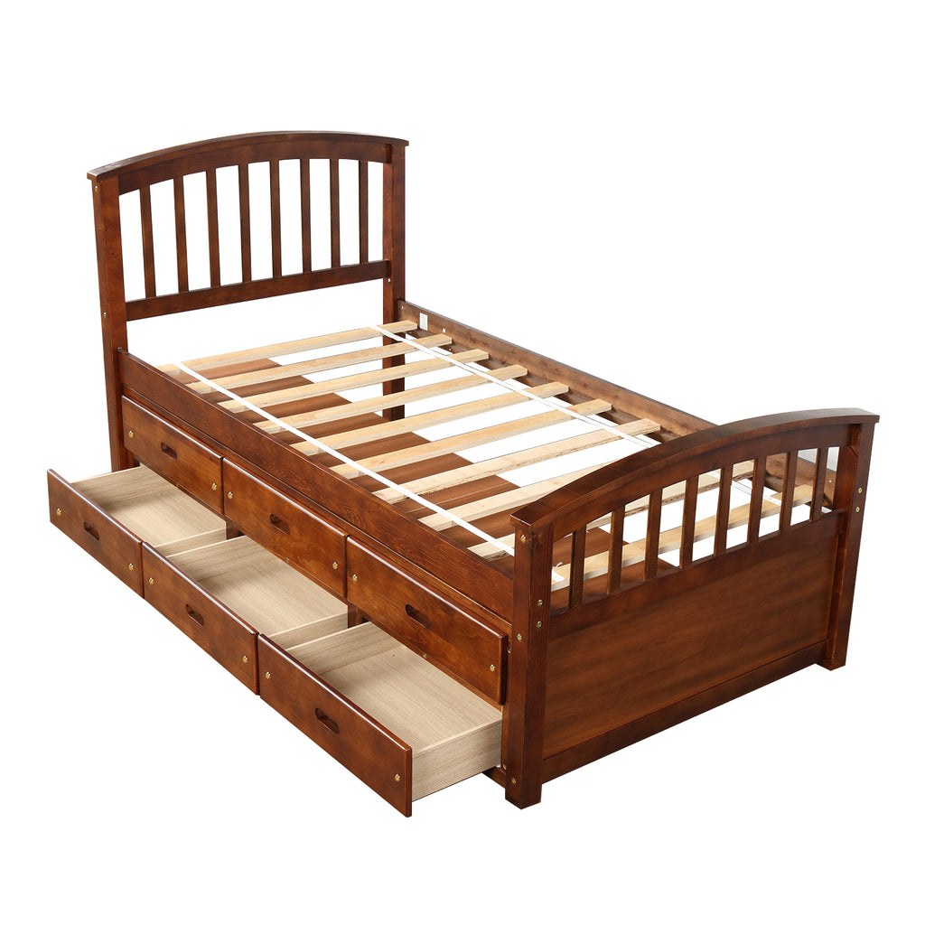Orisfur. Twin Size Platform Storage Bed Solid Wood Bed with 6 Drawers - Grand Goldman Shop