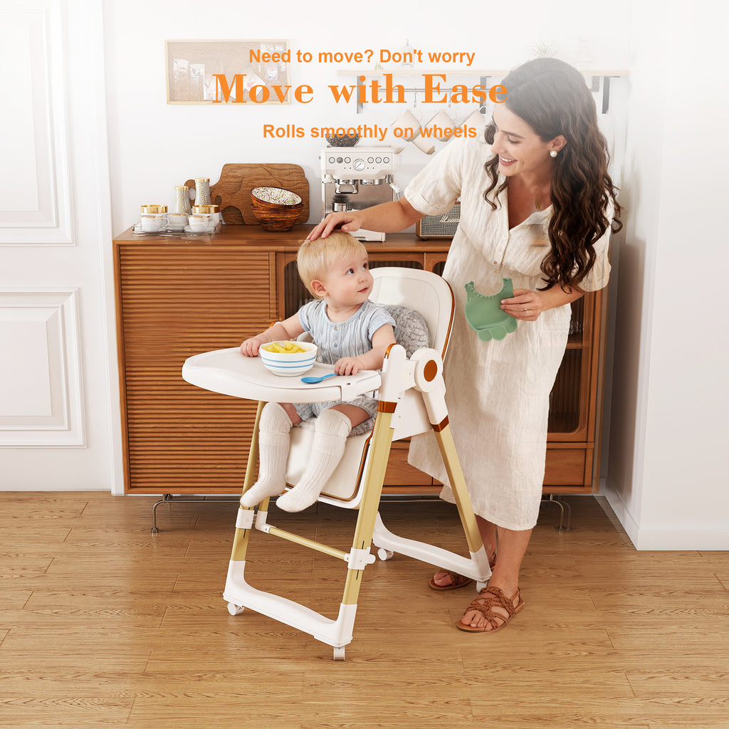 Convertible Baby High Chair to Rocker with 5-Point Harness, Foldable Infant Feeding Chair in White with Removable 2-Tier Easy