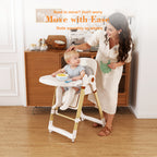 Convertible Baby High Chair to Rocker with 5-Point Harness, Foldable Infant Feeding Chair in White with Removable 2-Tier Easy