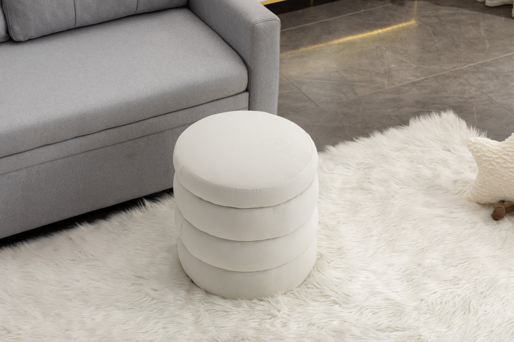 006-Soft Velvet  Round Ottoman Footrest Stool,Ivory - Grand Goldman Shop