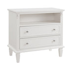 Open Space and 2 Drawers Dresser Nightstand with Charging Station, Farmhouse End Table with USB Ports and Outlets, Fluted Pilasters Design Side Table with Solid Wood Legs for Bedroom - Grand Goldman Shop