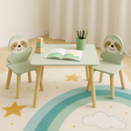 Kids Table and Chair Set with 2 Cute Sloth Chairs, Wooden Toddler Activity Table, Cute Animal Design Play & Study Set for Pla