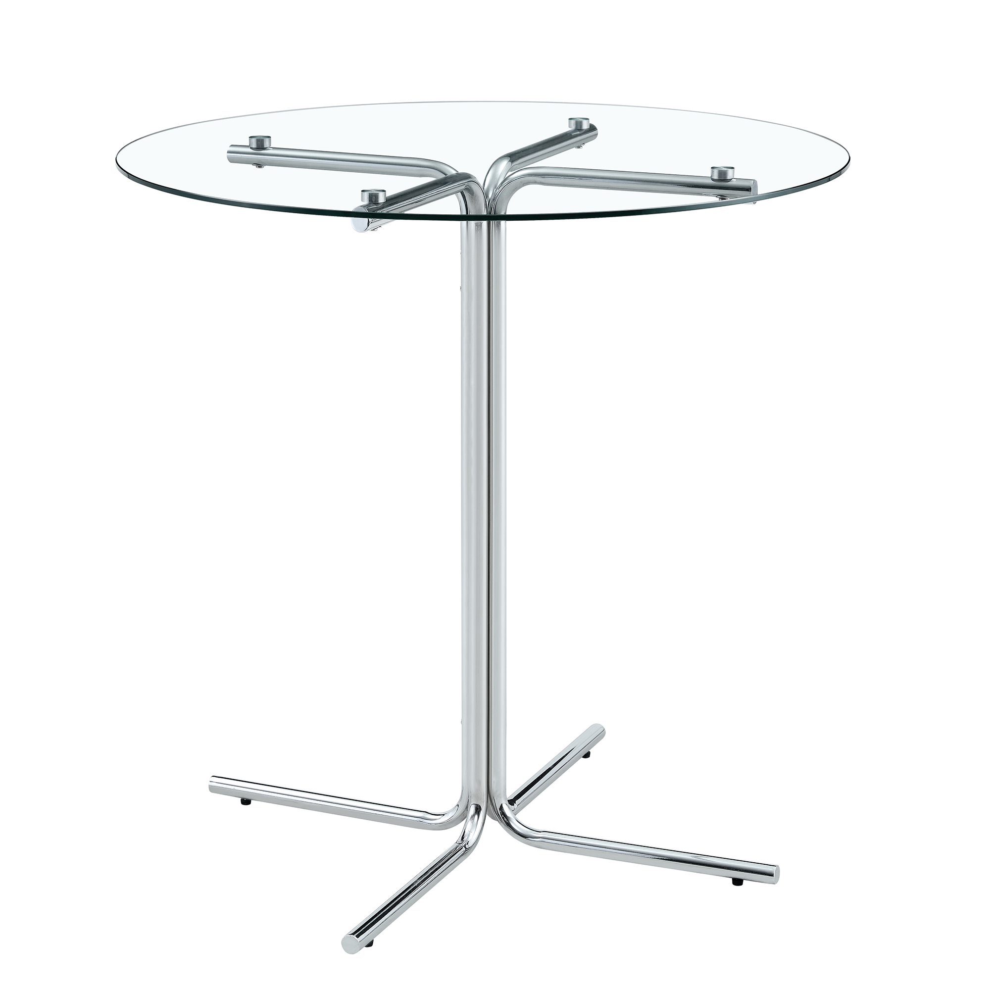 Round glass bar high table, 36 inch round bar table, tempered glass tabletop, sturdy silver chrome plated four column support, suitable for transparent round bar tables in small spaces, kitchens - Grand Goldman Shop