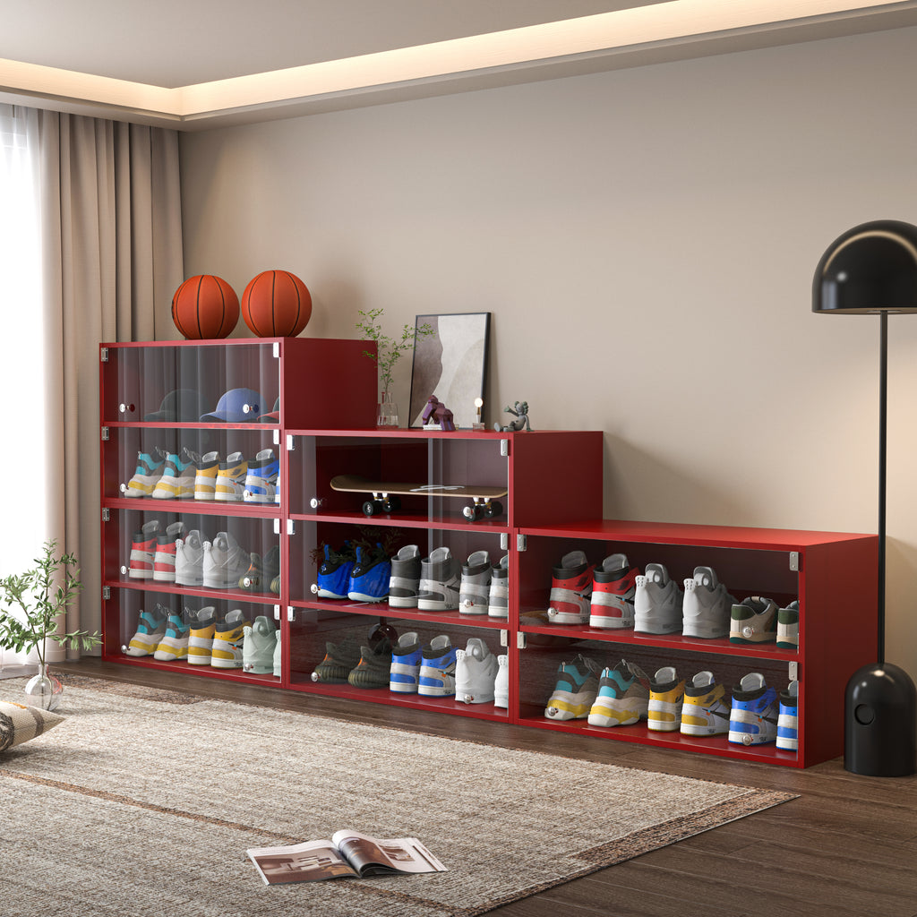 Red Glass Door Shoe Box Shoe Storage Cabinet For Sneakers With RGB Led Light - Grand Goldman Shop