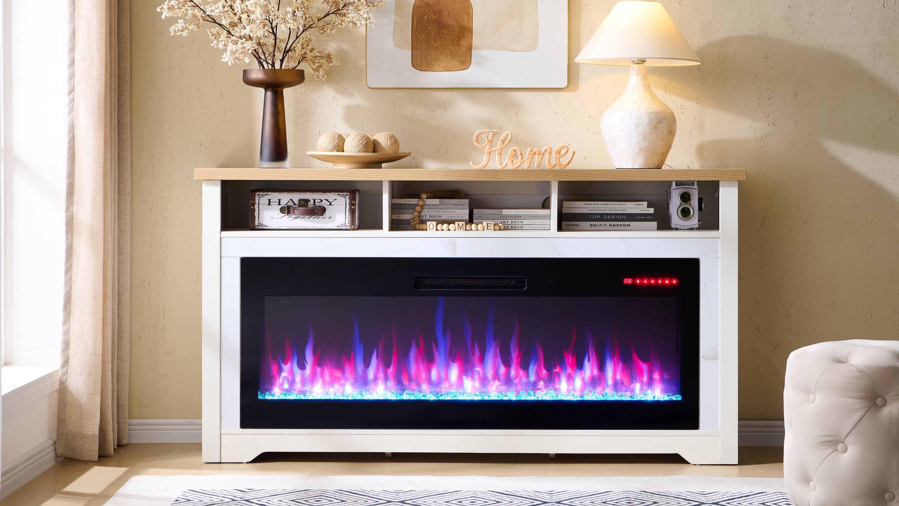 70 inch Fireplace TV Stand for TVs up to 70',with 60'smart Electric Fireplace,white - Grand Goldman Shop