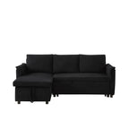 Loveseat Sofa with Chaise Lounge L-Shaped Modular Convertible Sofa with Storage Chaise, Corduroy Tufted Upholstered Sleeper Sectional Sofa,Pull Out Sleep Couch Bed and Reclining Backrest-Black - Grand Goldman Shop