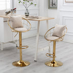 Off-White Velvet Bar Chair, Pure Gold Plated, Unique Design, 360-Degree Rotation, Adjustable Height, Suitable for Dining Room and Bar, Set of 2 - Grand Goldman Shop