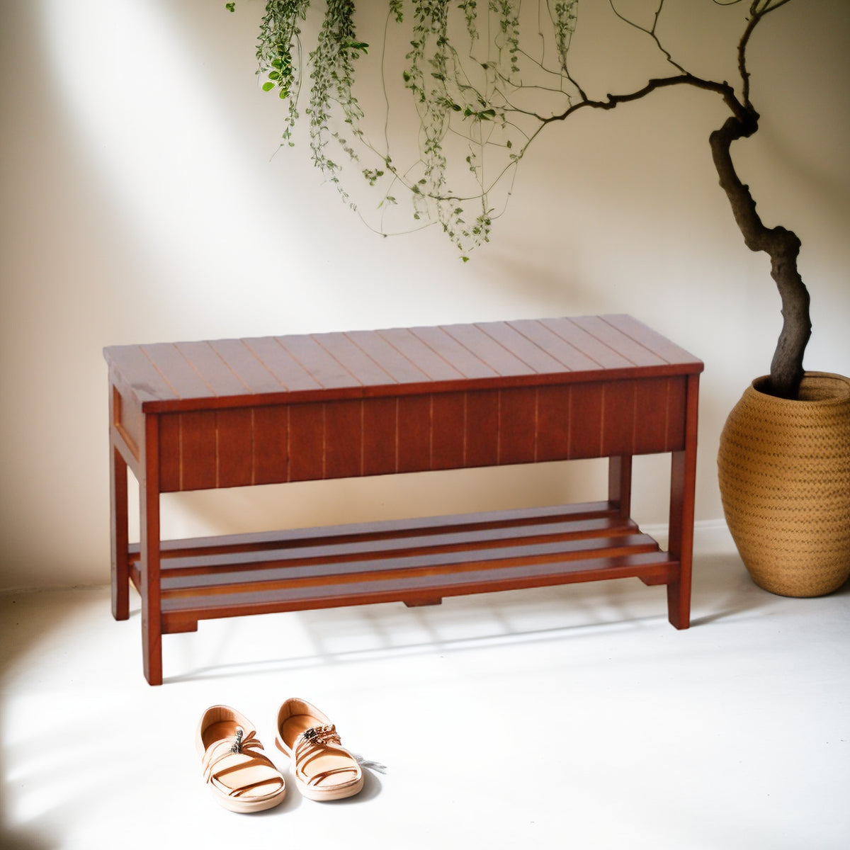 Quality Solid Wood Shoe Bench with Storage, Cherry - Grand Goldman Shop
