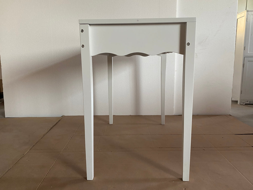 White 35.43' Vanity Desk with Drawer – Modern Makeup Table with Scalloped Front & Gold Knob, Compact Writing Desk with 4 Sturdy Legs for Bedroom, Small Home Office & Apartment Spaces - Grand Goldman Shop