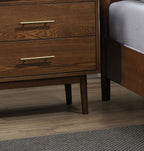 Walnut Color 3pc Bedroom Set Eastern King Size Bed 2x Nightstands Beige Upholstered Fabric Panel HB Mid-Century Modern Style - Grand Goldman Shop