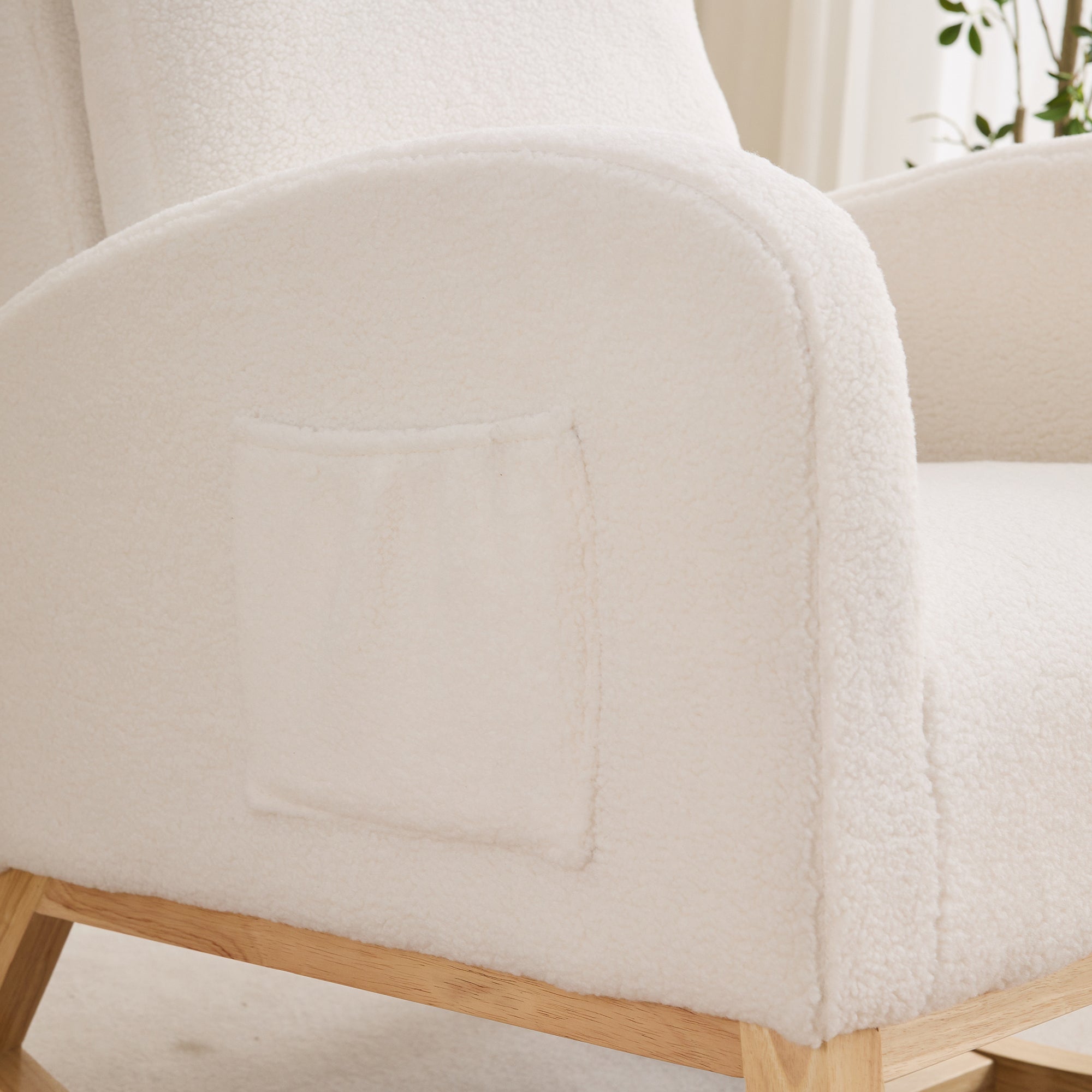 27.2'W Rocking Chair for Nursery, Sherpa Glider Chair with High Back and Side Pocket, Rocking Accent Armchair with Rubber Wood Legs for Living Room/Bedroom.Ivory - Grand Goldman Shop