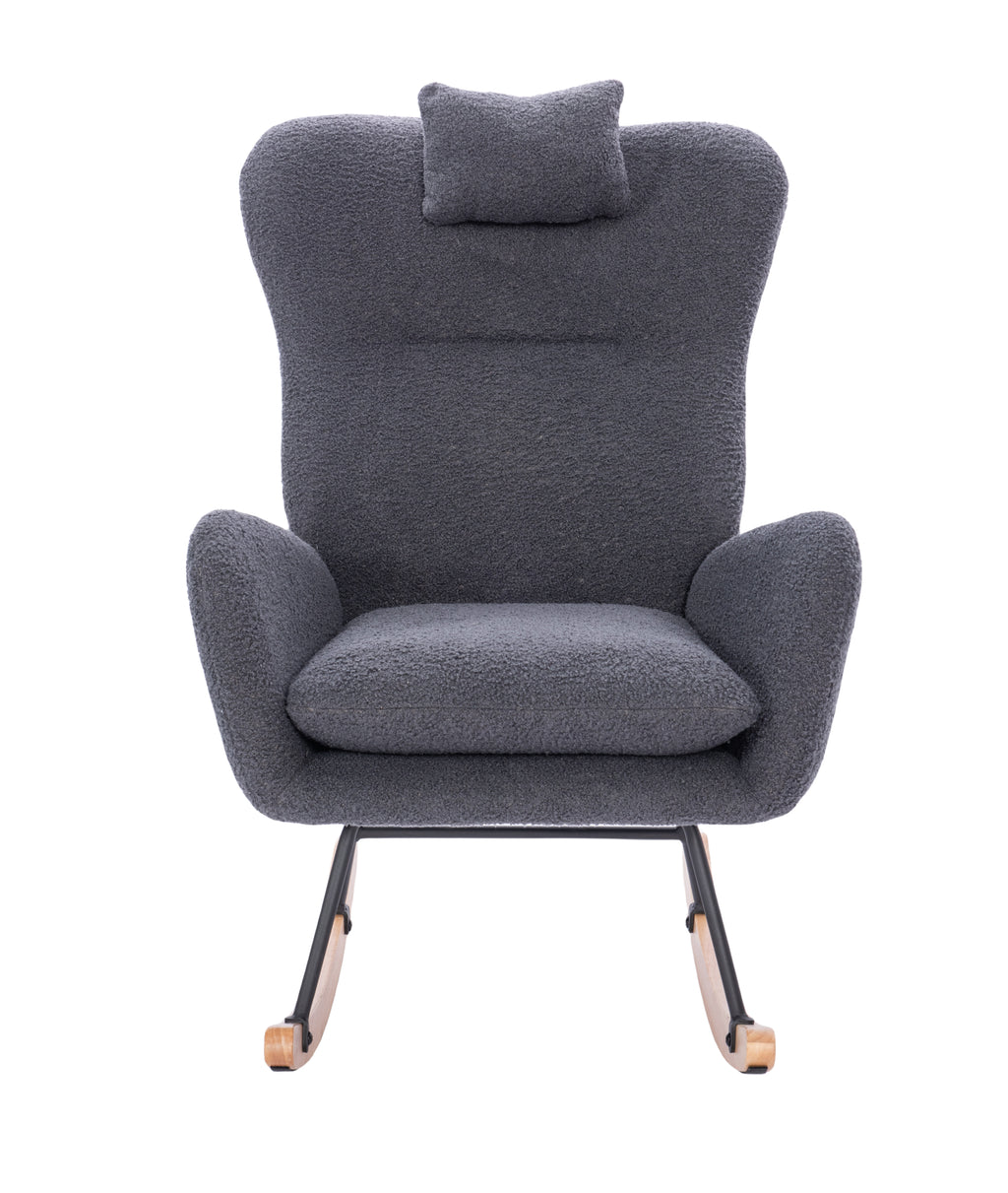 Teddy Upholstered Nursery Rocking Chair for Living Room Bedroom(DARK GREY Teddy) - Grand Goldman Shop