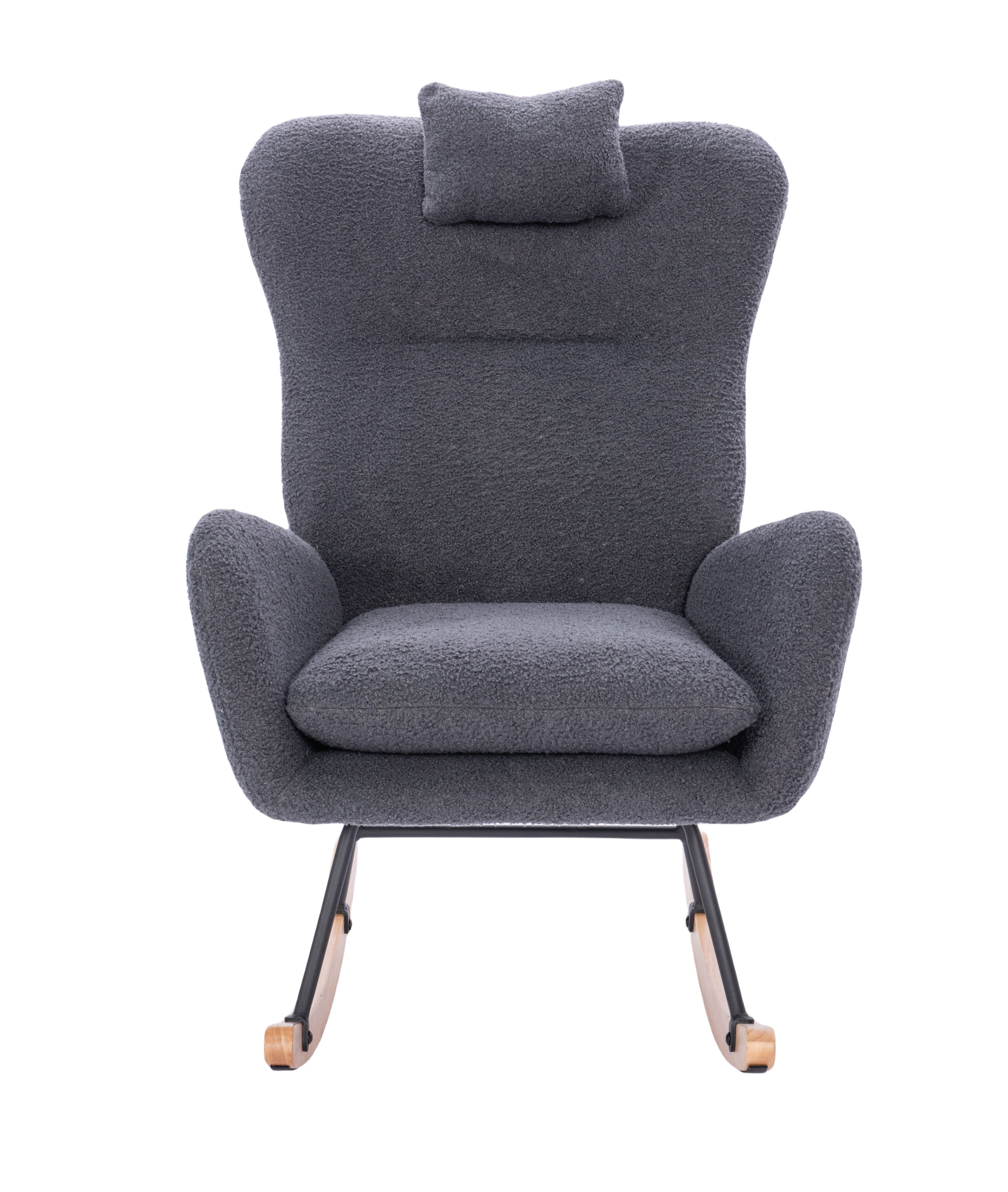 Teddy Upholstered Nursery Rocking Chair for Living Room Bedroom(DARK GREY Teddy) - Grand Goldman Shop