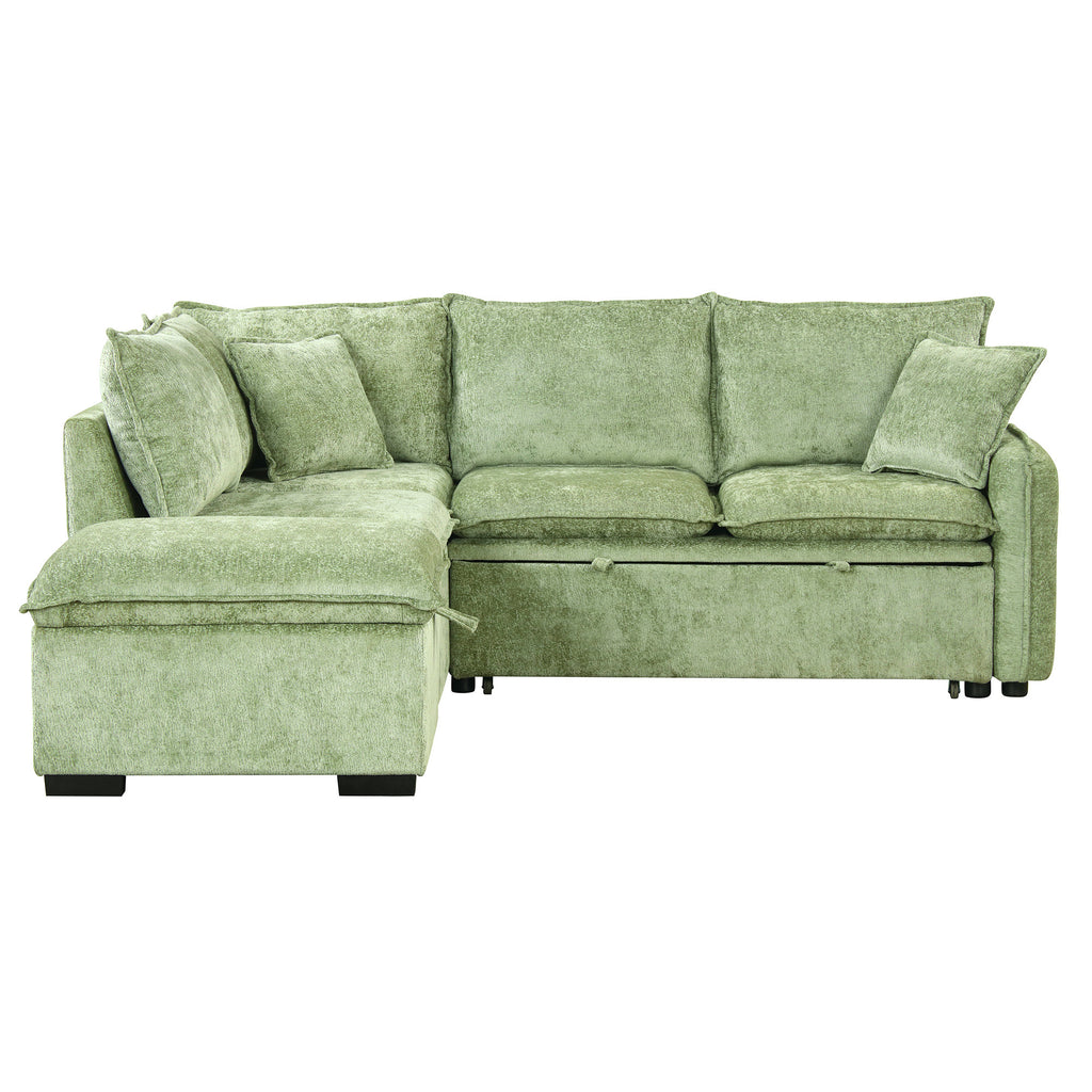 Convertible Sofa Bed Sectional Sofa Sleeper with Storage Ottoman, Green Chenille, 82.67 inches - Grand Goldman Shop