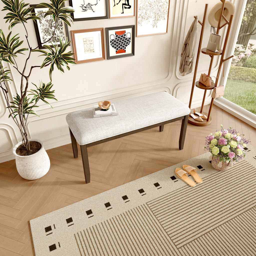 Upholstered Bench for Bedroom End of Bed,38-inch Entryway Bench for Living Room,Dining Bench with Padded Seat and Solid Wood Leg for Kitchen Bedroom,Indoor and Hallway (Bench, Beige+Brown) - Grand Goldman Shop