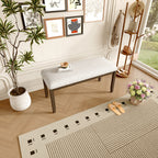 Upholstered Bench for Bedroom End of Bed,38-inch Entryway Bench for Living Room,Dining Bench with Padded Seat and Solid Wood Leg for Kitchen Bedroom,Indoor and Hallway (Bench, Beige+Brown) - Grand Goldman Shop