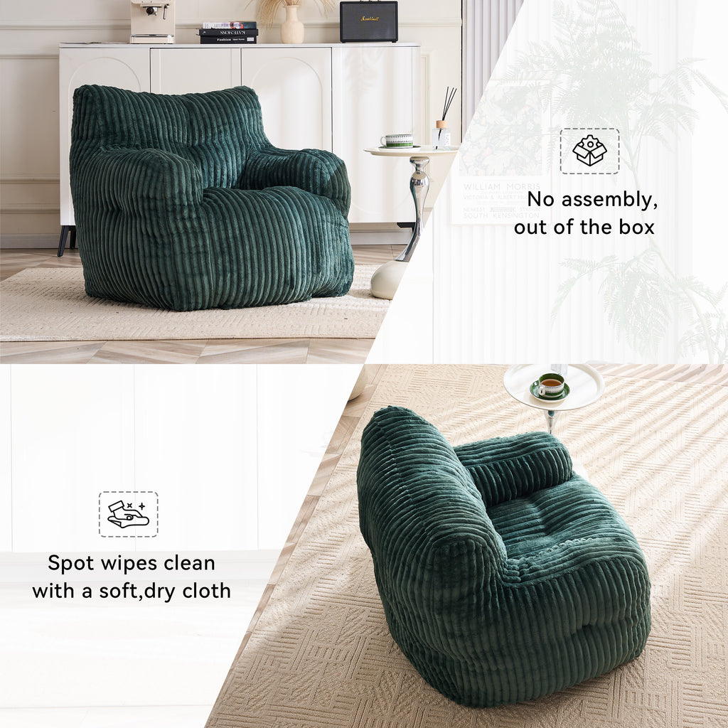 010-Soft Fluffy Corduroy Fabric Bean Bag Chair Filled With Memory Sponge,Green - Grand Goldman Shop