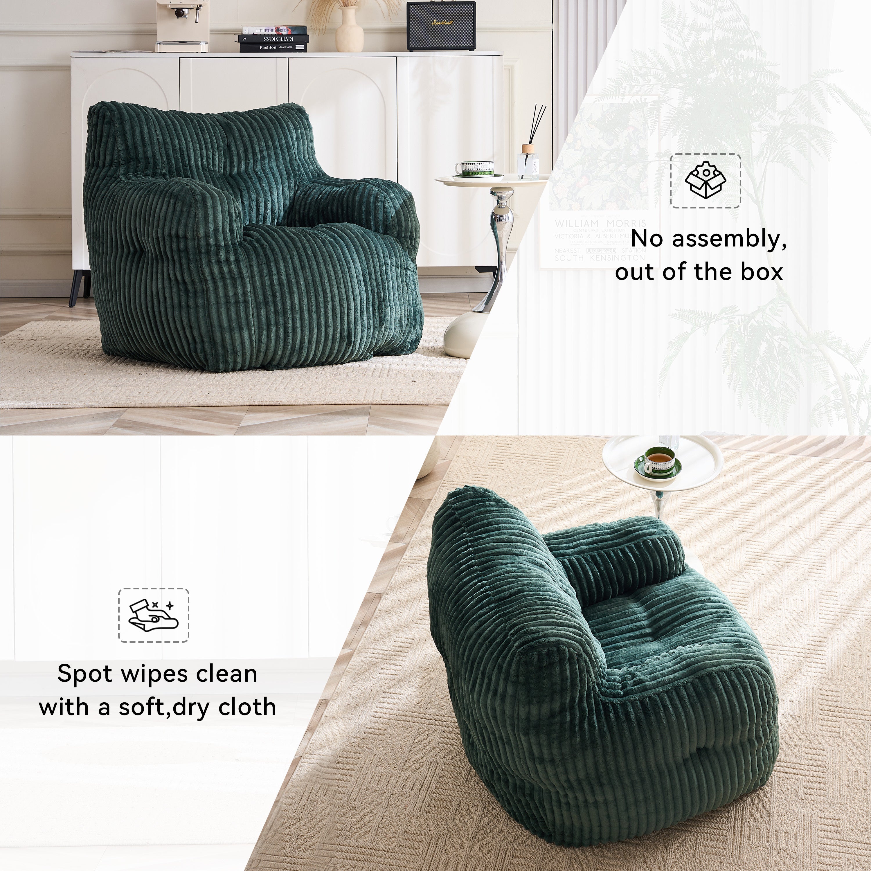 010-Soft Fluffy Corduroy Fabric Bean Bag Chair Filled With Memory Sponge,Green - Grand Goldman Shop