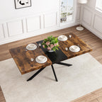Retro Rectangular Stretch Dining Table with Antique Wood Top and Black Iron Base, Brown+Black, MDF+Metal, 55.11'-70.86'L - Grand Goldman Shop