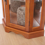 Curio Cabinet Lighted Glass Display Curio Cabinet w/Tempered Glass Doors and Shelves, Crown Corner Cabinet with Bulb, Corner Storage Decoration for Living room and Bedroom OAK - Grand Goldman Shop