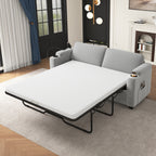 Corduroy Sleeper Sofa Loveseat with Full Size Mattress, USB Ports, Cup Holders, Side Pockets, and Phone Holder, Grey - Grand Goldman Shop